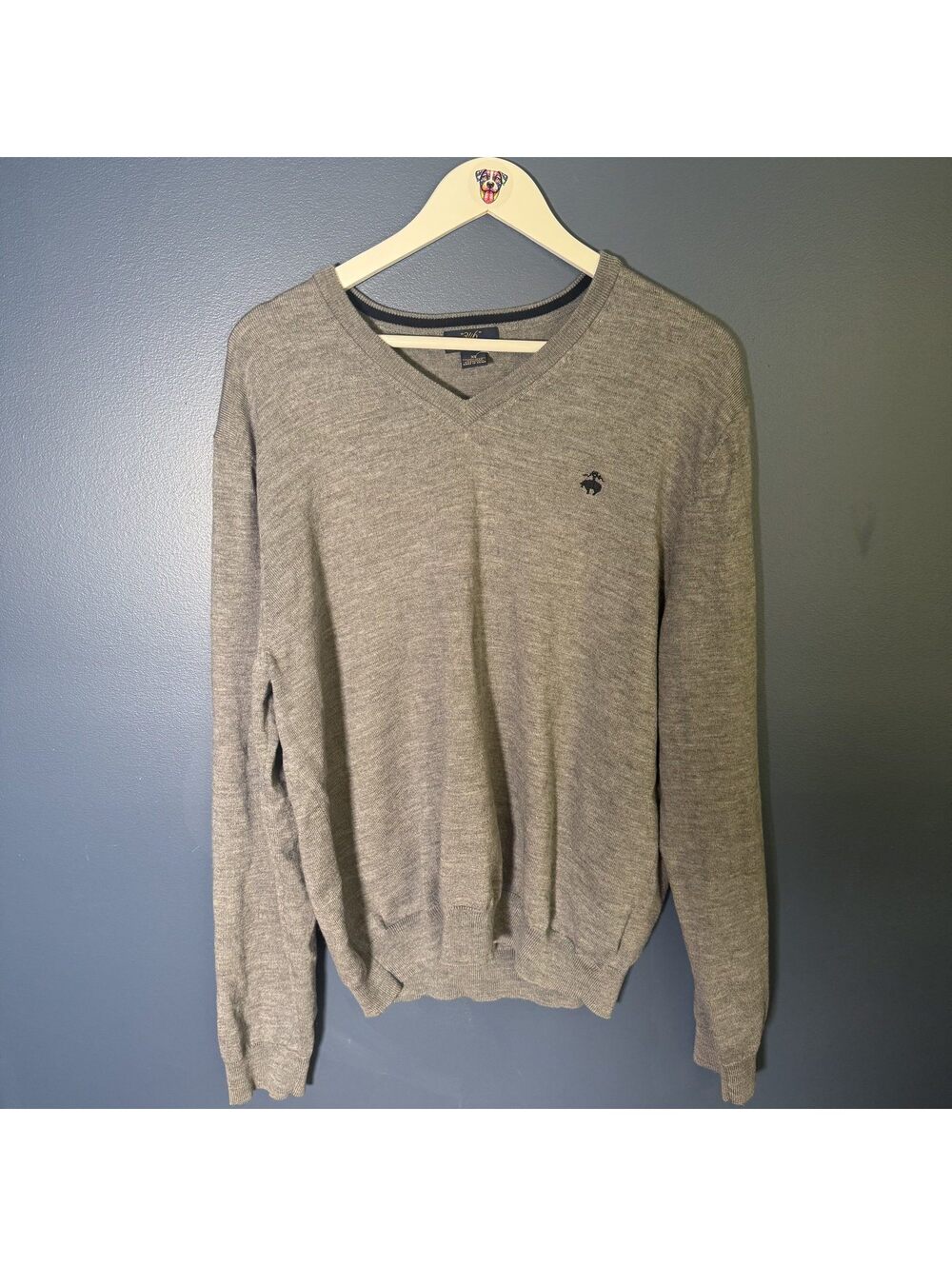 Brooks Brothers Merino Wool V-Neck Sweater Gray Size XL